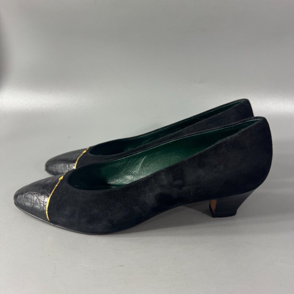 Authentic Gucci 70's-80's Black Suede/Leather w/ Micro GG Logo Pumps, Size 38.5 - Picture 4 of 14